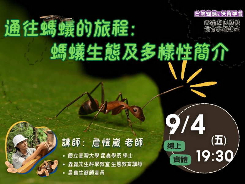 2026/09/04生物多樣性保育專題講座-通往螞蟻的旅程：螞蟻生態及多樣性簡介